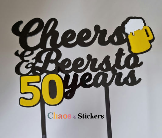 Cheers and Beers to 50 years Cake Topper